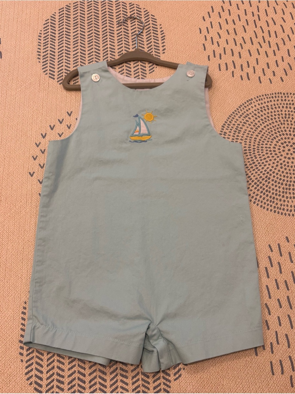 Little English Light Blue Sailboat Romper
